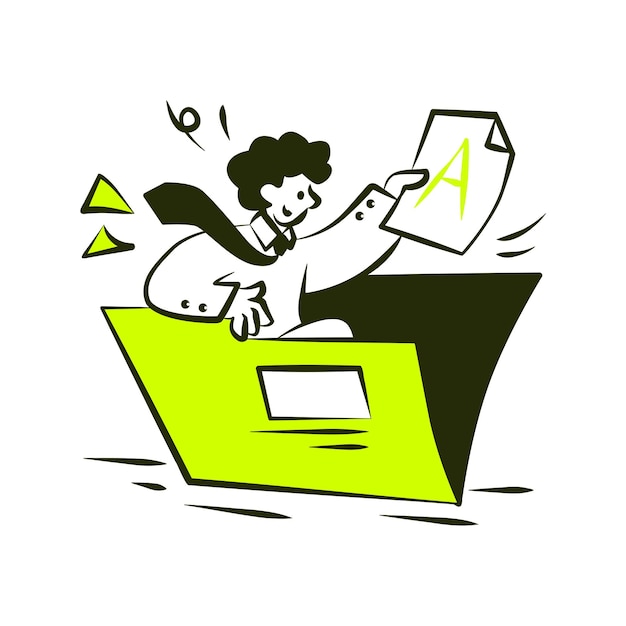 Happy man handing document with A grade