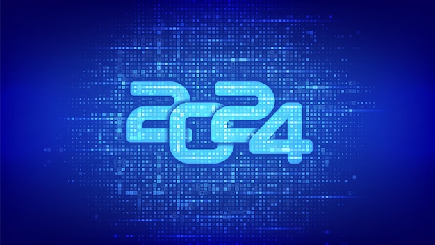Happy New 2024 Year Numbers 2024 made with binary code Digital binary data and streaming digital code background Matrix background with digits 10 Vector illustration