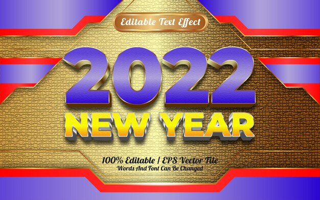 happy new year 2022 blue and yellow golden texture editable text effect