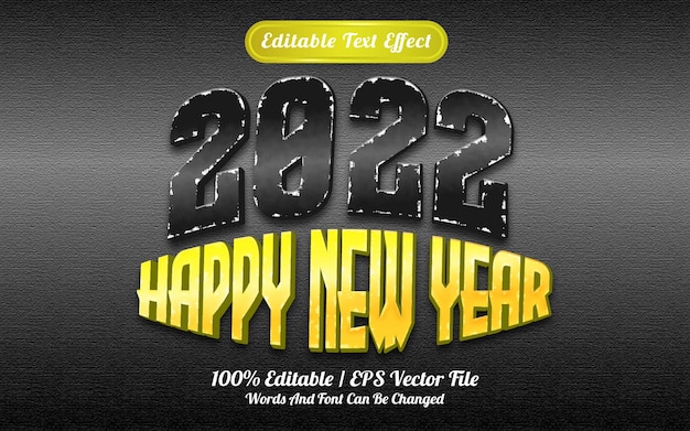 happy new year 2022 editable text effect with black background