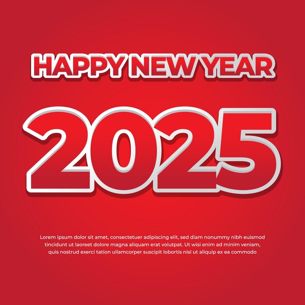 Happy New Year 2025 text template square banner background with Sticker style