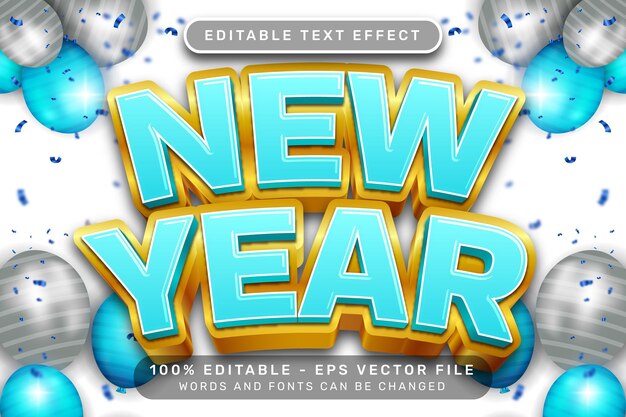 happy new year 3d text effect and editable text effect whit ribbon bows and balloons illustration