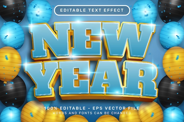 happy new year 3d text effect and editable text effect whit ribbon bows and balloons illustration