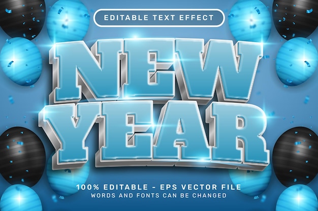 happy new year 3d text effect and editable text effect whit ribbon bows and balloons illustration
