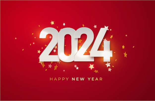 Happy new year design illustration of paper numbers on red background simple design happy new year