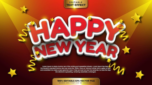 Happy New Year Elegant White Red Bold 3D Editable Text Effect