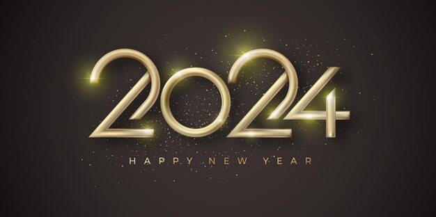 Happy new year number 2024 With shiny gold balloons number illustration Premium design vector for banner Poster Calendar and greeting