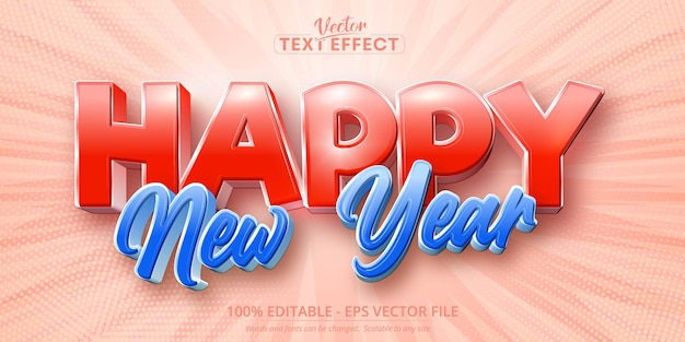 Happy new year text cartoon style editable text effect