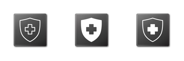 Health shield icons Health protection symbols Safety medicine Flat vector illustration