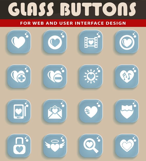 Heart icons on glass buttons