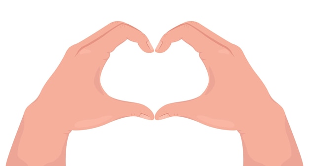 heart shaped semi flat color vector hand gesture