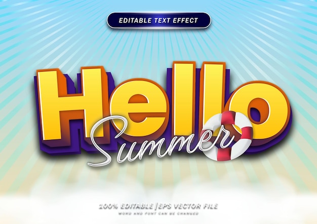 hello summer text effects template with beach background suitable for logos social media and banners