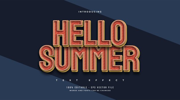 Hello Summer Text in Vintage Style with Embossed Effect. Editable Text Effect