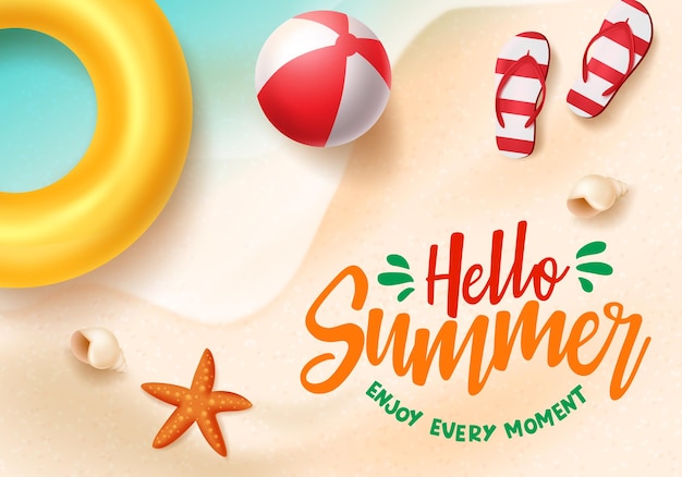 hello summer vector banner hello summer text in beach seaside background design