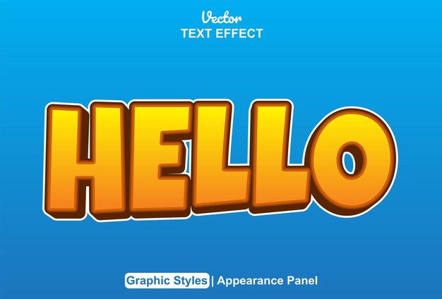 Hello text effect with orange graphic style and editable