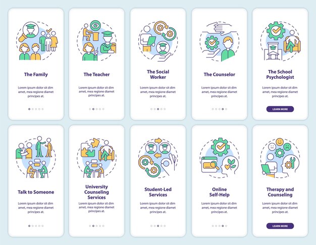 Help students with mental health onboarding mobile app screen set