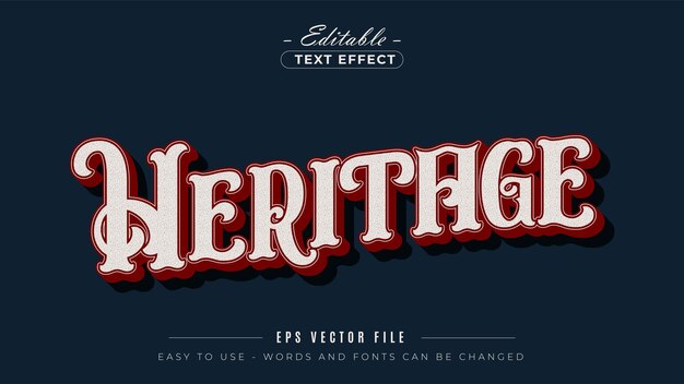 Heritage text effect with retro typography and editable vector design