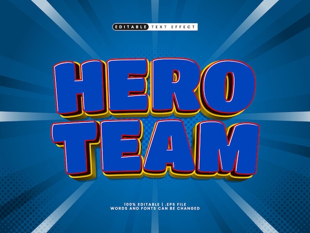 hero team editable text effect with comic and cartoon style