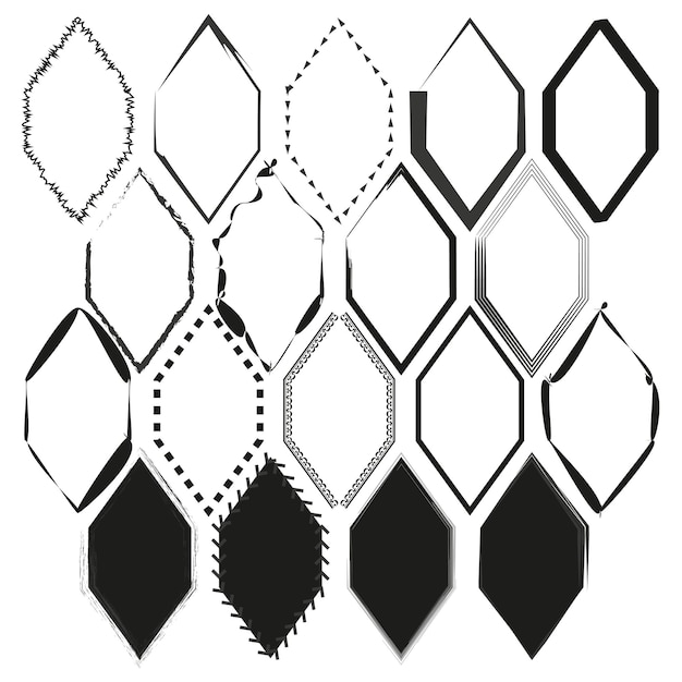 hexagon patterns vector collection assorted hexagonal designs black and white geometric shapes set