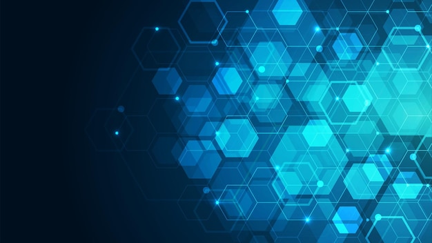 Hexagons pattern on blue background Genetic research molecular structure Chemical engineering