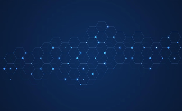 Hexagons pattern on blue background Genetic research molecular structure