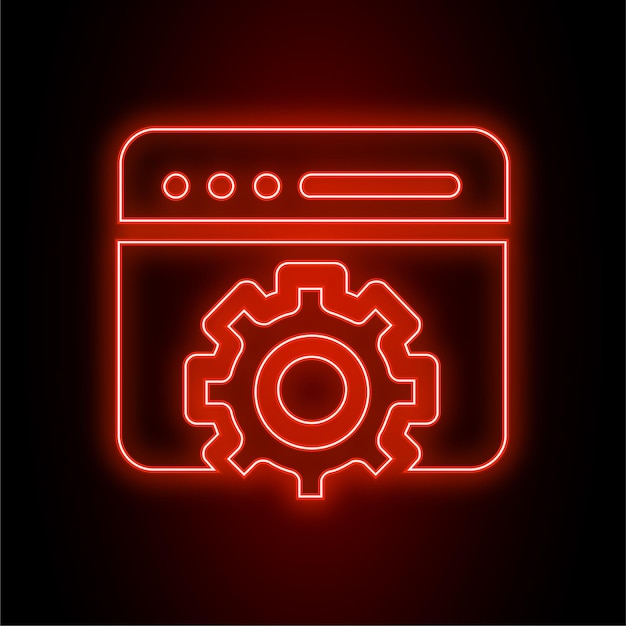 High Impact Red Neon Web Development Icon with Dark Background