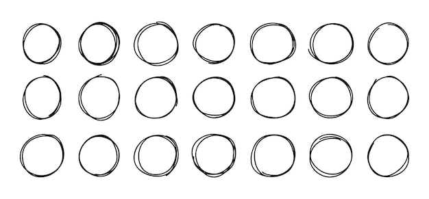 highlight round doodle circle frames set marker pencil lines round note brush mark vector