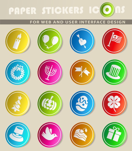 Holidays vector icons on colored paper stickers