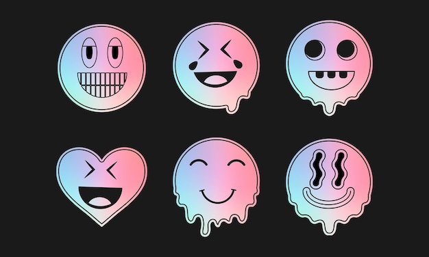Holographic Emoji Vector Set with Various Expressions