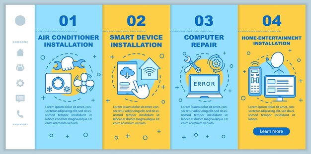 Home services for electronic devices onboarding mobile web pages vector template