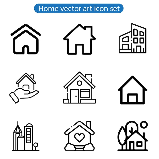 home vector art icon set illustration on white background use for web and app design and logo