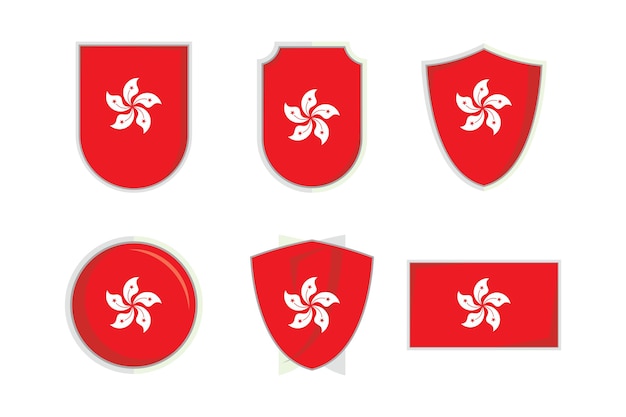 Hong Kong national flag shield Badge vector set