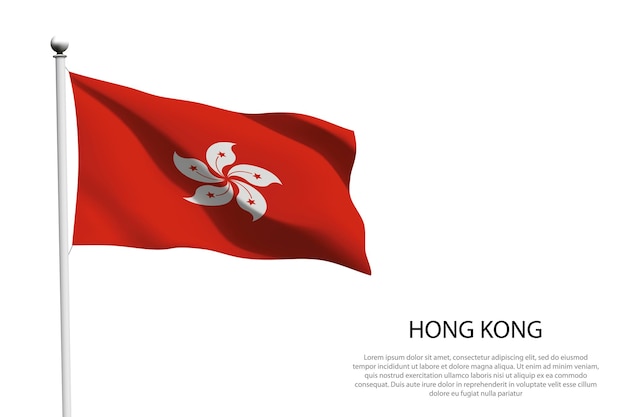 Hongkongin kansallislippu eristettynä heiluttaen valkoisella pohjalla