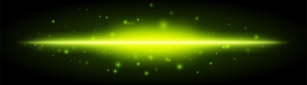 horizontal green light effect isolated on dark background bright glowing beam with sparkles and lens flare graphical patch of reflected light abstract rays vector illustration
