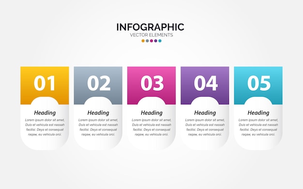 Horizontal Infographic business marketing vector design colorful template folder 5 options or steps in minimal style