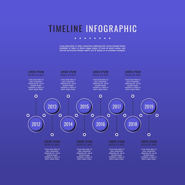 horizontal timeline infographic template with violet round elements on a violet background