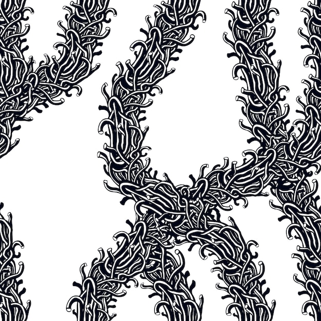 horror art style seamless pattern, vector background. tangled branches or roots stylish endless illustration. usable for fabric, wallpaper, wrapping, web and print.