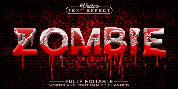Horror Red Blood And Skin Zombie Vector Editable Text Effect Template