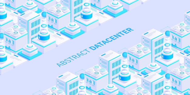 Hosting server isometric vector illustration Abstract 3d datacenter or blockchain background