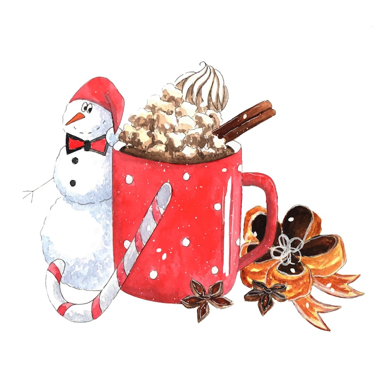Vektori hot cocoa watercolor illustration
