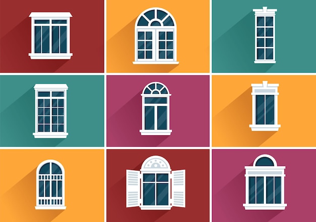 house architecture with set of doors and windows various shapes and sizes in hand drawn illustration