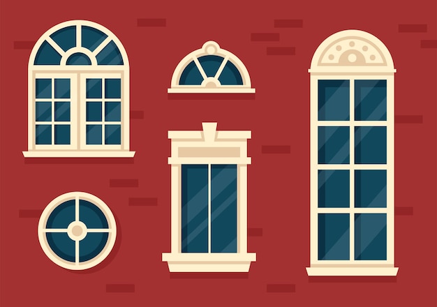 house architecture with set of doors and windows various shapes and sizes in hand drawn illustration