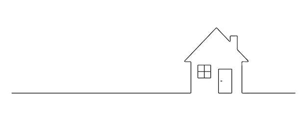 house continuous one line drawing cottage building lineart black line