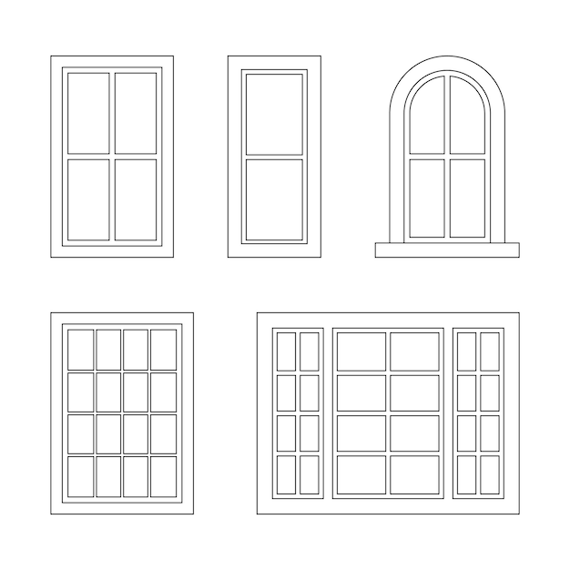 house windows linear vector set