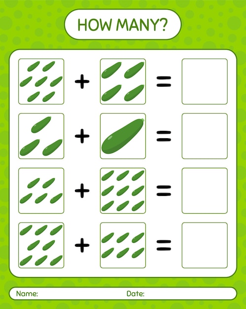 How many counting game zucchini. worksheet for preschool kids, kids activity sheet, printable worksheet
