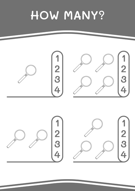 How many of Magnifying glass game for children Vector illustration printable worksheet
