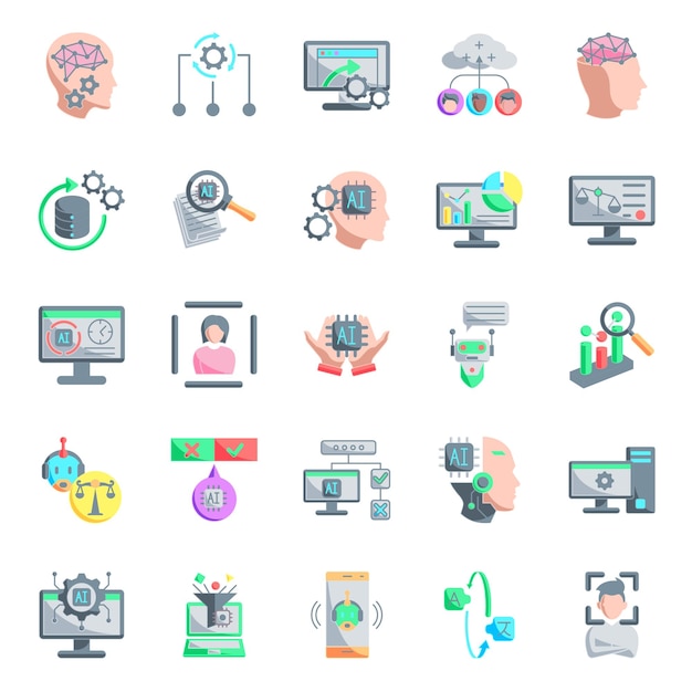 How to use AI 25 icon set in flat color style
