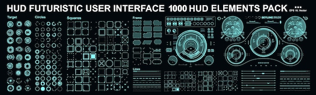 HUD-elementit megapakketti Koontinäyttö virtuaalitodellisuusteknologian näyttö Futuristinen käyttöliittymä