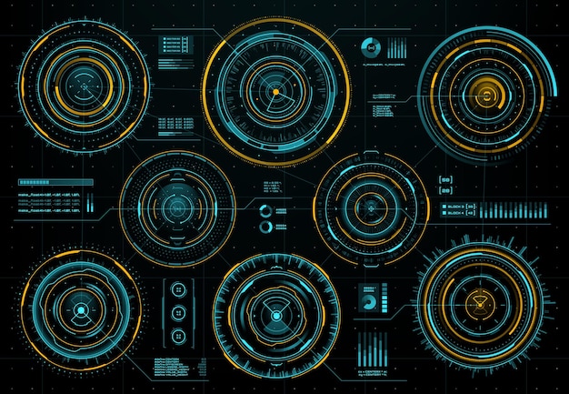 hud futuristic circular interface screen panel set