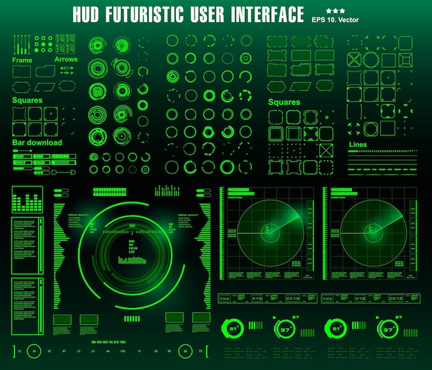 HUD futuristic green user interface dashboard display virtual reality technology screen target